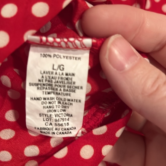 F&M collection red polka dot top with black trim and open slit back with tie - Picture 7 of 8